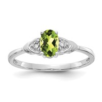 14K White Gold 6x 4 Oval August Peridot and Diamond Ring view 1
