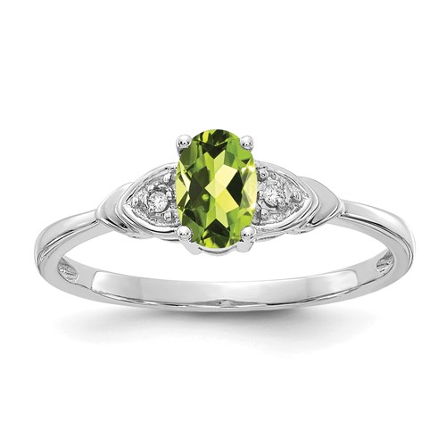 14K White Gold 6x 4 Oval August Peridot and Diamond Ring
