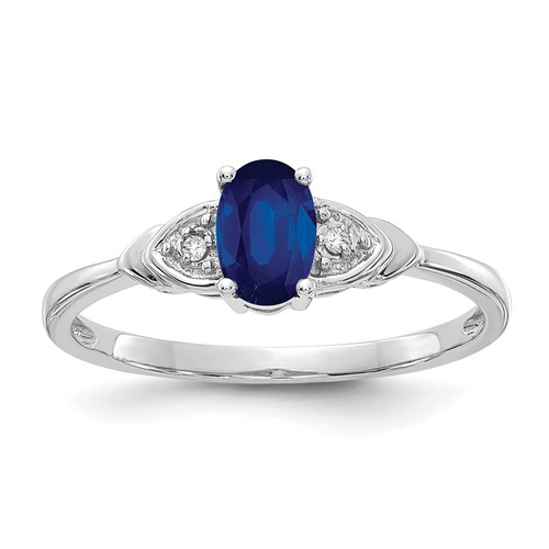 14K White Gold 6x 4 Oval September Sapphire and Diamond Ring