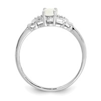 14K White Gold 6x 4 Oval October Opal and Diamond Ring view 2