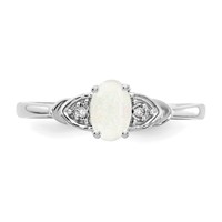 14K White Gold 6x 4 Oval October Opal and Diamond Ring view 5