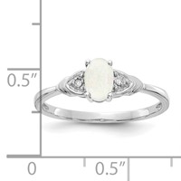 14K White Gold 6x 4 Oval October Opal and Diamond Ring view 3