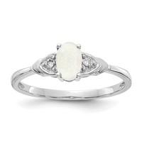 14K White Gold 6x 4 Oval October Opal and Diamond Ring view 1