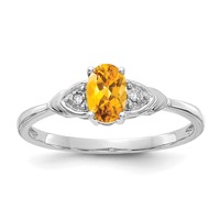 14K White Gold 6x4 Oval November Citrine and Diamond Ring view 1