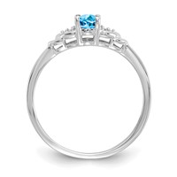 14K White Gold 6x 4 Oval December Blue Topaz and Diamond Ring view 2