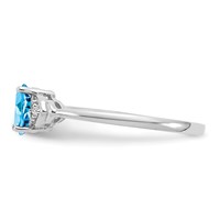 14K White Gold 6x 4 Oval December Blue Topaz and Diamond Ring view 4