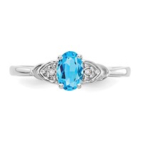 14K White Gold 6x 4 Oval December Blue Topaz and Diamond Ring view 5