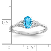 14K White Gold 6x 4 Oval December Blue Topaz and Diamond Ring view 3