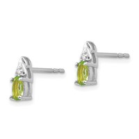 14K White Gold 5x3 Oval August Peridot and Diamond Post Earrings view 2