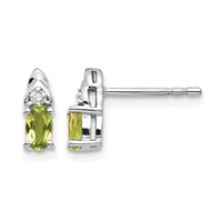14K White Gold 5x3 Oval August Peridot and Diamond Post Earrings view 1