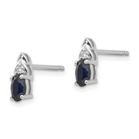 14K White Gold 5x 3 Oval September Sapphire and Diamond Post Earrings view 2