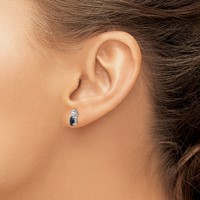 14K White Gold 5x 3 Oval September Sapphire and Diamond Post Earrings view 3