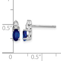 14K White Gold 5x 3 Oval September Sapphire and Diamond Post Earrings view 4