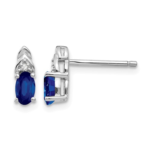14K White Gold 5x 3 Oval September Sapphire and Diamond Post Earrings