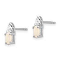 14K White Gold 5x 3 Oval October Opal and Diamond Post Earrings view 2