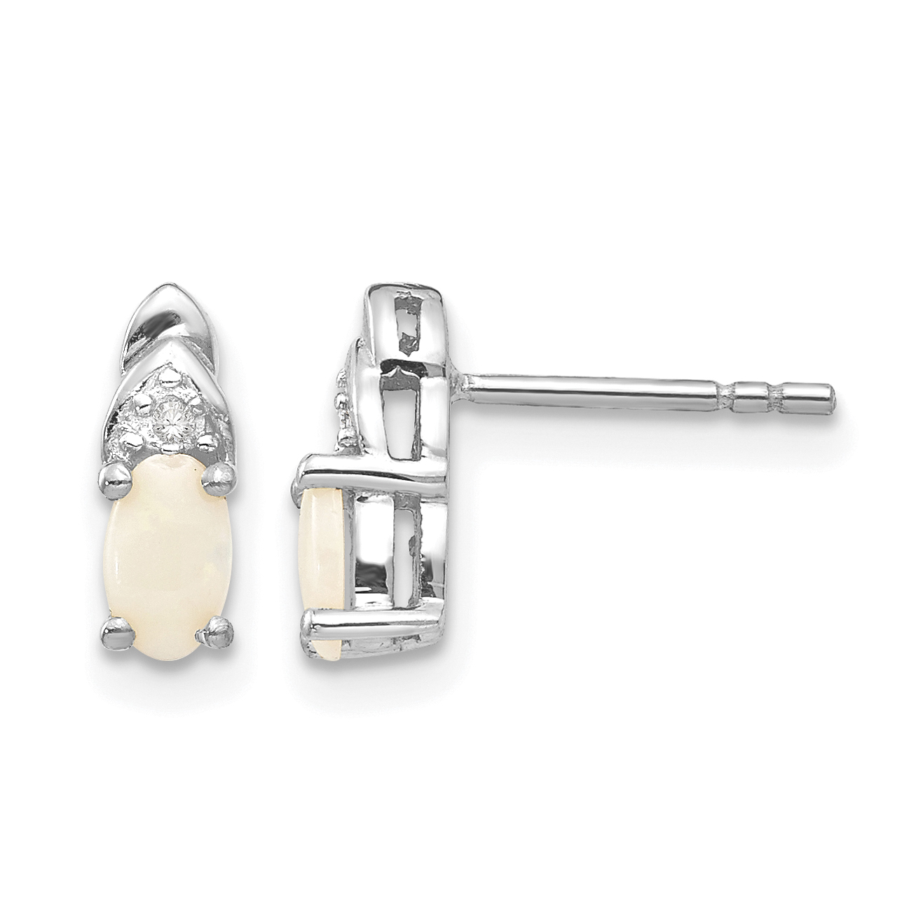 14k White Gold Opal and Diamond Post Earrings (XBS252)