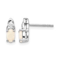 14K White Gold 5x 3 Oval October Opal and Diamond Post Earrings view 1