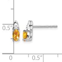 14K White Gold 5x 3 Oval November Citrine and Diamond Post Earrings view 4