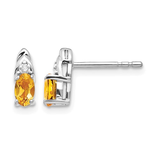 14K White Gold 5x 3 Oval November Citrine and Diamond Post Earrings