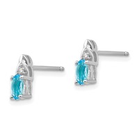 14K White Gold 5x 3 Oval December Blue Topaz and Diamond Post Earrings view 2