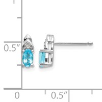 14K White Gold 5x 3 Oval December Blue Topaz and Diamond Post Earrings view 4