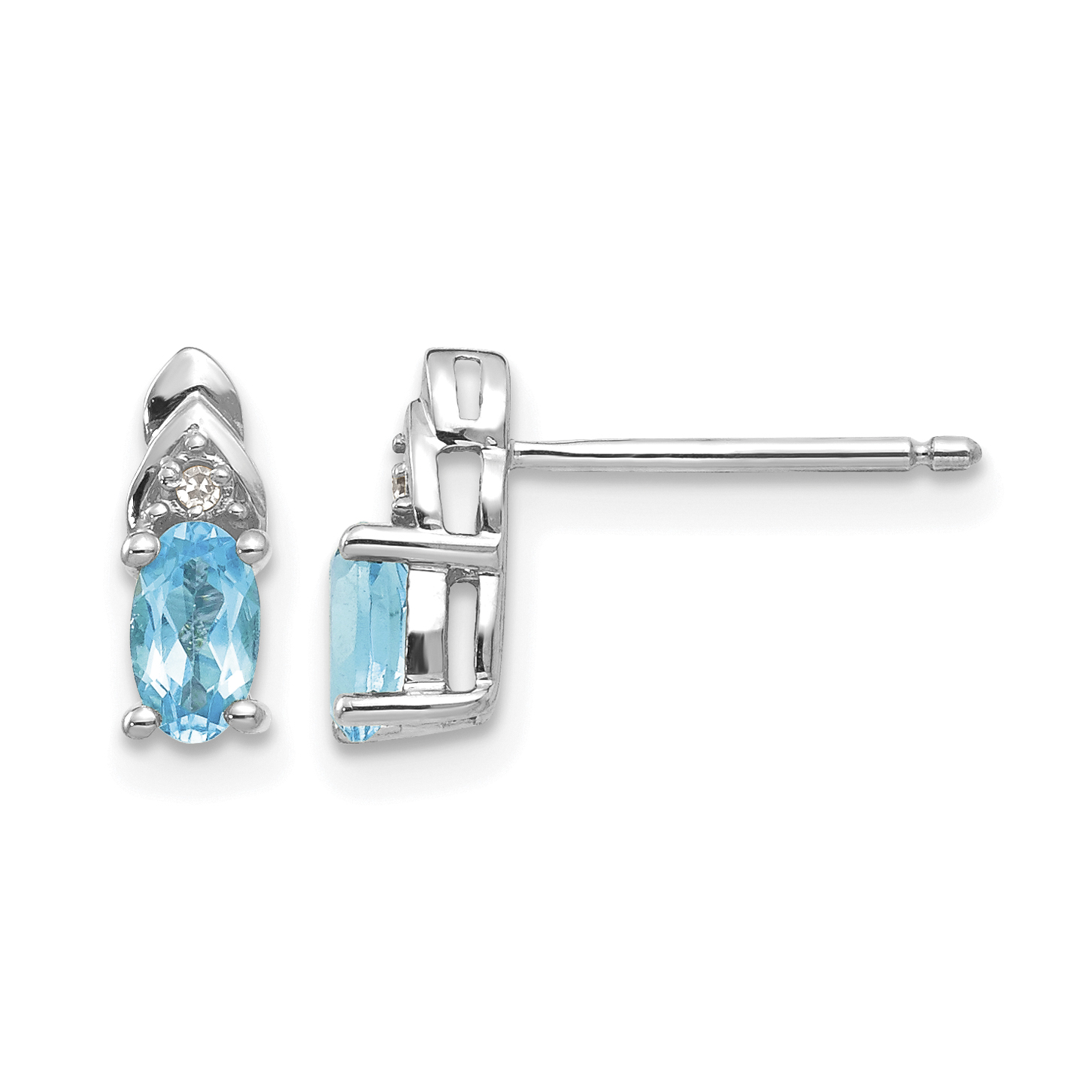 14k White Gold Blue Topaz and Diamond Post Earrings (XBS254)