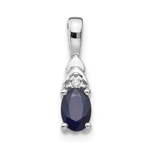 14K White Gold 6x 4 Oval September Sapphire and Diamond Pendant