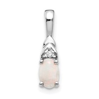 14K White Gold 6x 4 Oval October Opal and Diamond Pendant view 1