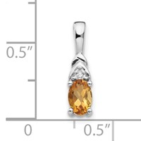 14K White Gold 6x4 Oval November Citrine and Diamond Pendant view 3