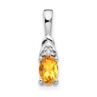 14K White Gold 6x4 Oval November Citrine and Diamond Pendant view 1