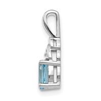 14K White Gold 6x 4 Oval December Blue Topaz and Diamond Pendant view 2