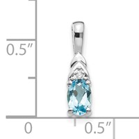 14K White Gold 6x 4 Oval December Blue Topaz and Diamond Pendant view 3