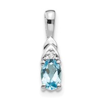 14K White Gold 6x 4 Oval December Blue Topaz and Diamond Pendant view 1