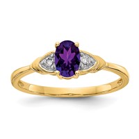 14K Yellow Gold 6x4 Oval February Amethyst and Diamond Ring view 1