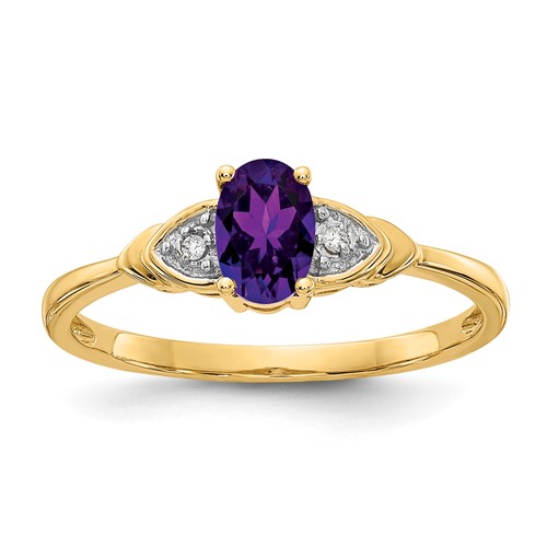 14K Yellow Gold 6x 4 Oval February Amethyst and Diamond Ring