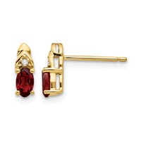 14K Yellow Gold 5x 3 Oval January Garnet and Diamond Post Earrings view 1