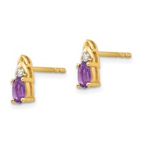 14K Yellow Gold 5x3 Oval February Amethyst and Diamond Post Earrings view 2