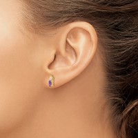 14K Yellow Gold 5x3 Oval February Amethyst and Diamond Post Earrings view 3