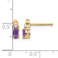 14K Yellow Gold 5x3 Oval February Amethyst and Diamond Post Earrings view 4