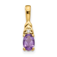 14K Yellow Gold 6x4 Oval February Amethyst and Diamond Pendant view 1