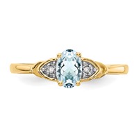 14K Yellow Gold 6x 4 Oval March Aquamarine and Diamond Ring view 5