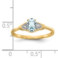 14K Yellow Gold 6x 4 Oval March Aquamarine and Diamond Ring view 3