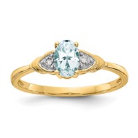 14K Yellow Gold 6x 4 Oval March Aquamarine and Diamond Ring view 1