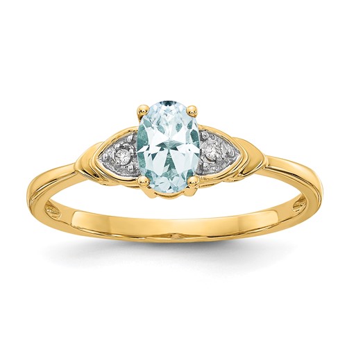 14K Yellow Gold 6x 4 Oval March Aquamarine and Diamond Ring