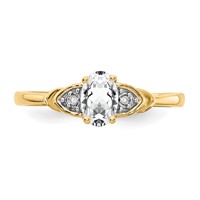 14K Yellow Gold 6x 4 Oval April White Topaz and Diamond Ring view 5
