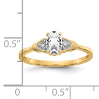 14K Yellow Gold 6x 4 Oval April White Topaz and Diamond Ring view 3