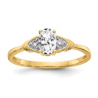 14K Yellow Gold 6x 4 Oval April White Topaz and Diamond Ring view 1
