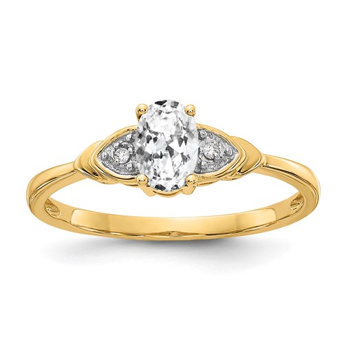 14K Yellow Gold 6x 4 Oval April White Topaz and Diamond Ring