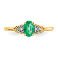 14K Yellow Gold 6x4 Oval May Emerald and Diamond Ring view 5
