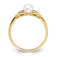 14K 5mm Yellow Gold June Freshwater Cultured Pearl and Diamond Ring view 2